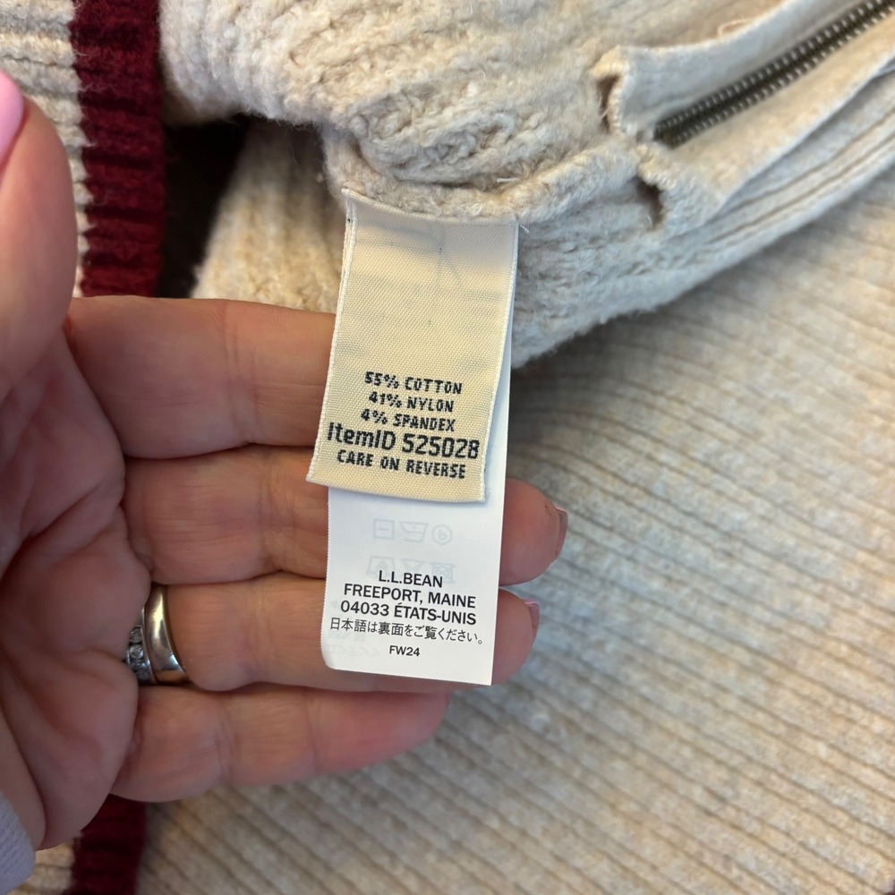 LL‎ Bean Womens Large Petite Fair Isle Turtleneck Sweater Waffle Knit Red Cream - Picture 9 of 13